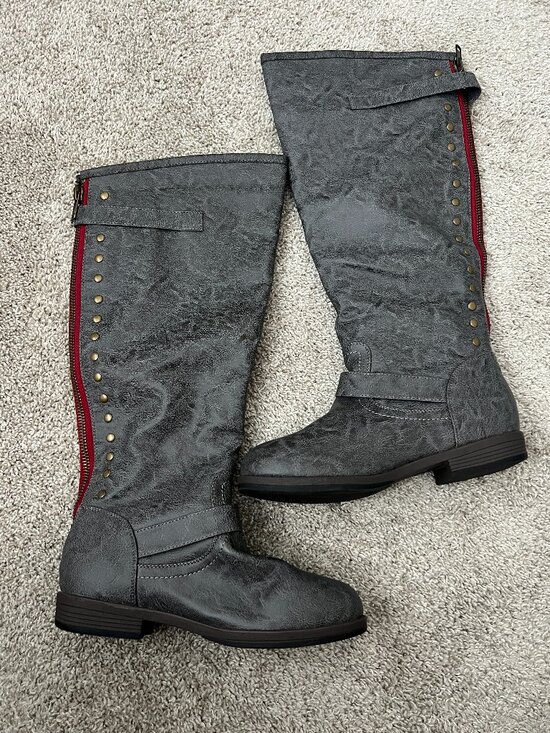 Journee Collection Shoes - Journee Collection Womens 10 Gray Knee High Riding Boots Studded Moto Wide Calf